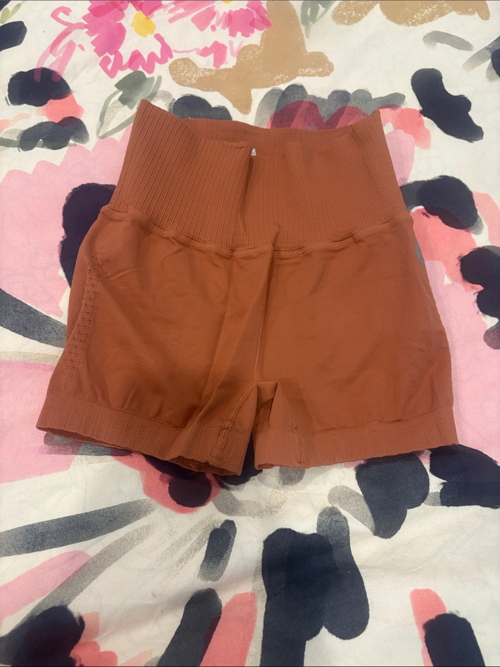 Free People High-Waist Ribbed Bike Shorts — Rust Orange